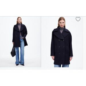 Madewell Womens $328 Oversized-Collar Peacoat Insuluxe Fabric Navy Size S NT129